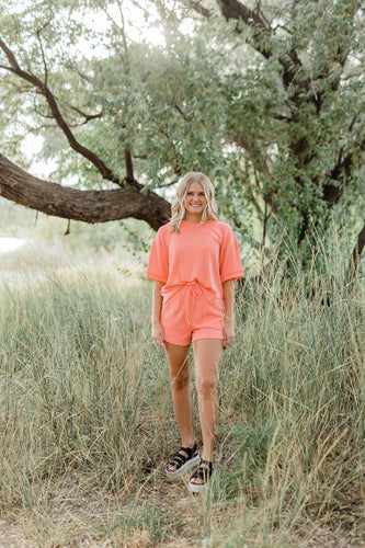 Bright Coral ribbed set