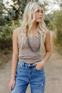 Oatmeal ribbed tank top