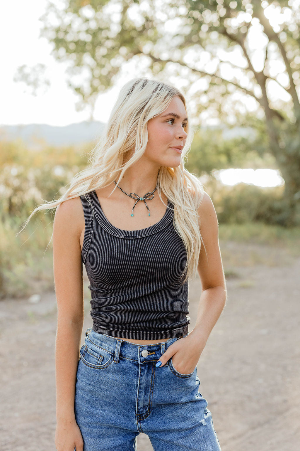 Charcoal ribbed tank top