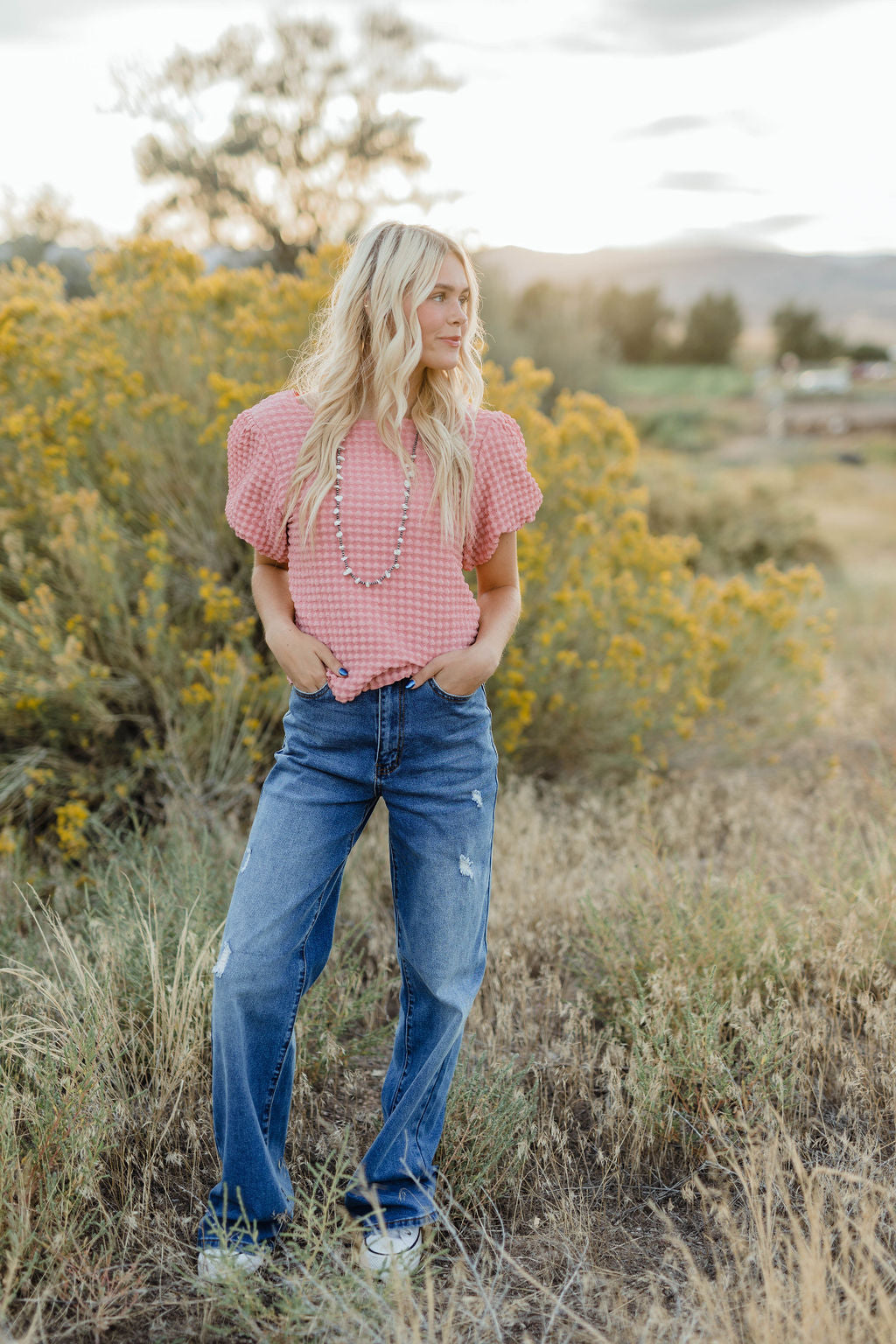 Pink puff sleeve Short Sleeved top