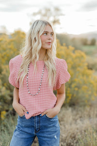 Pink puff sleeve Short Sleeved top