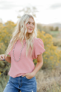 Pink puff sleeve Short Sleeved top