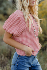 Pink puff sleeve Short Sleeved top