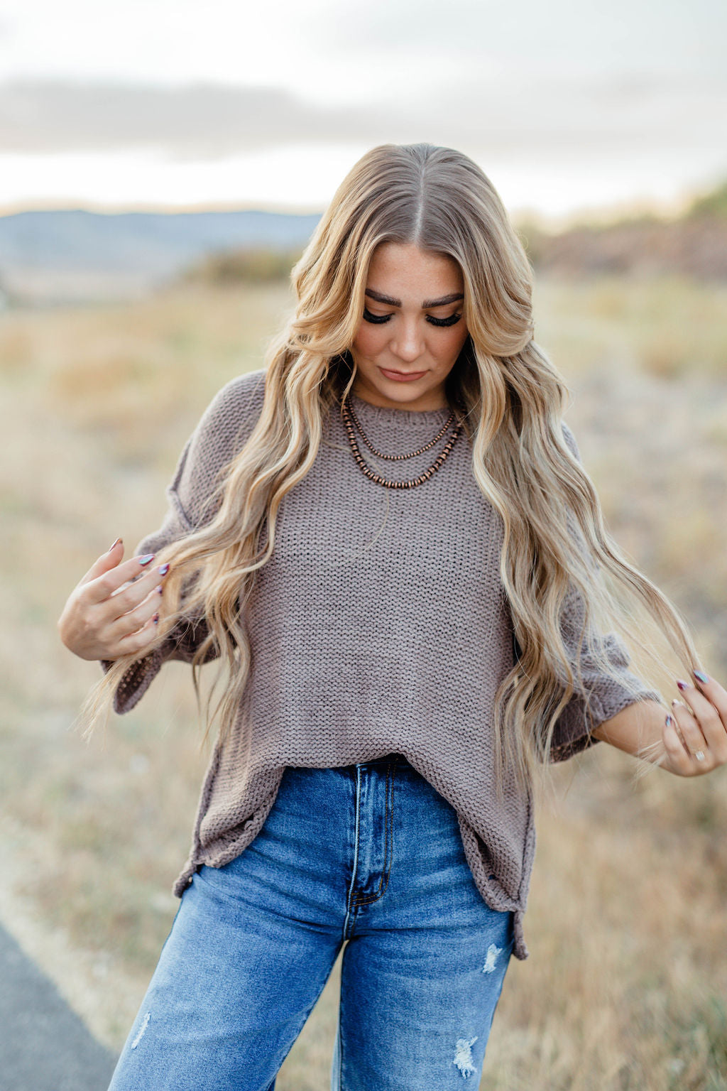 Brown crochet sweater top