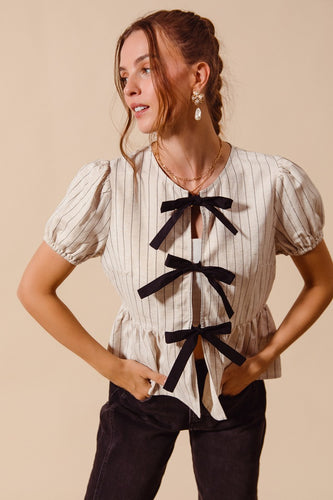 bow ribbon tie top oatmeal