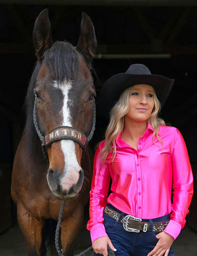Hot Pink Satin Button Up Rodeo Shirt