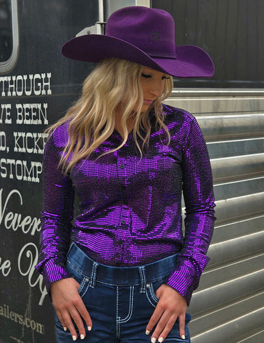 Black With Purple Metallic Foil Button Down Rodeo Shirt