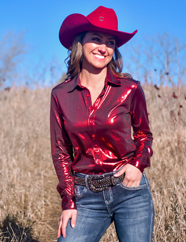 Red Shiny Button Down Rodeo Shirt