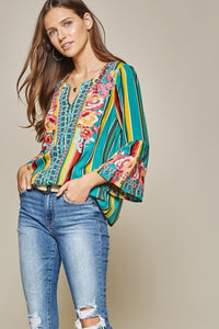 Turquoise Serape Embroider Top